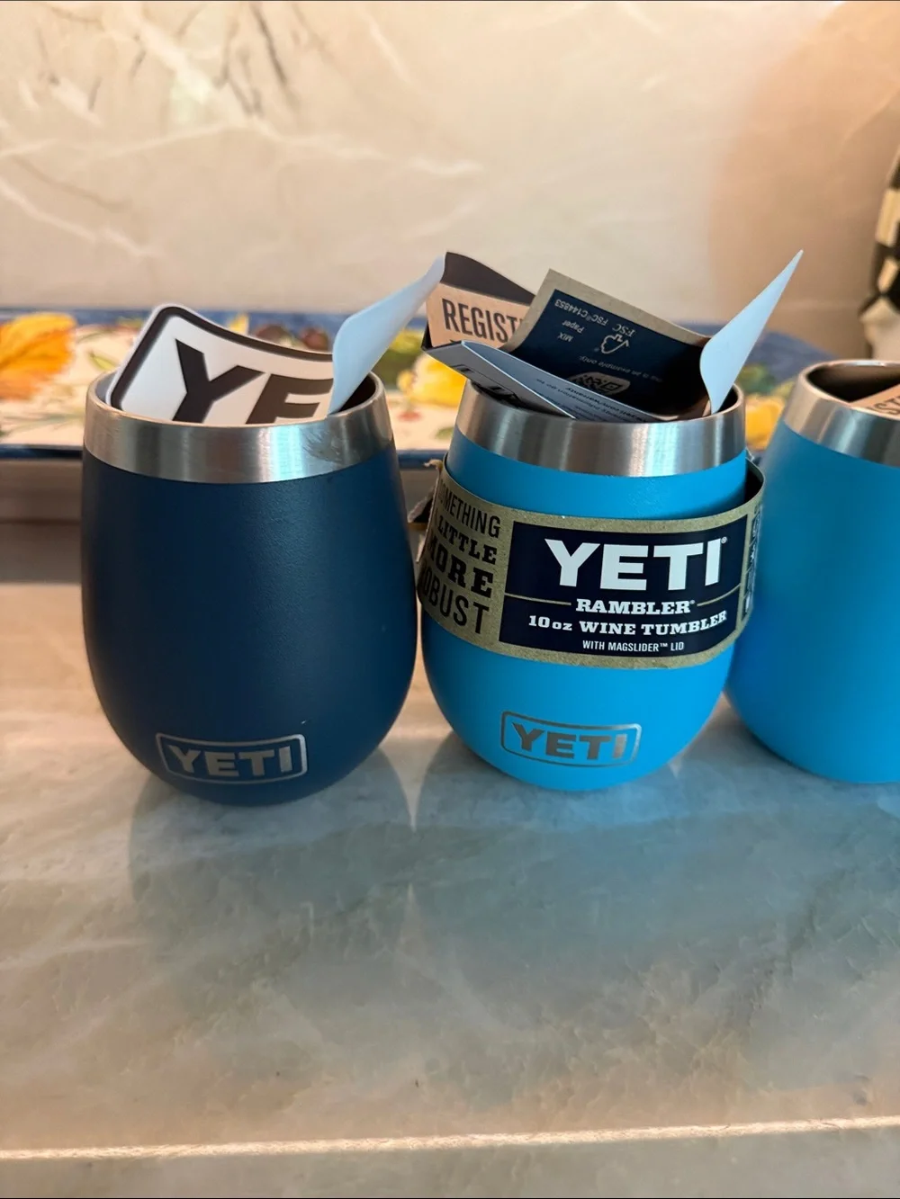 Yeti 10oz Rambler Wine Tumblers in Navy and Bright Blue